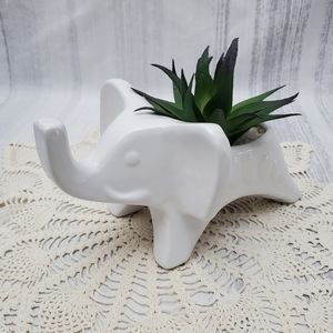 Ceramic Elephant with Faux Agava Cactus Plant